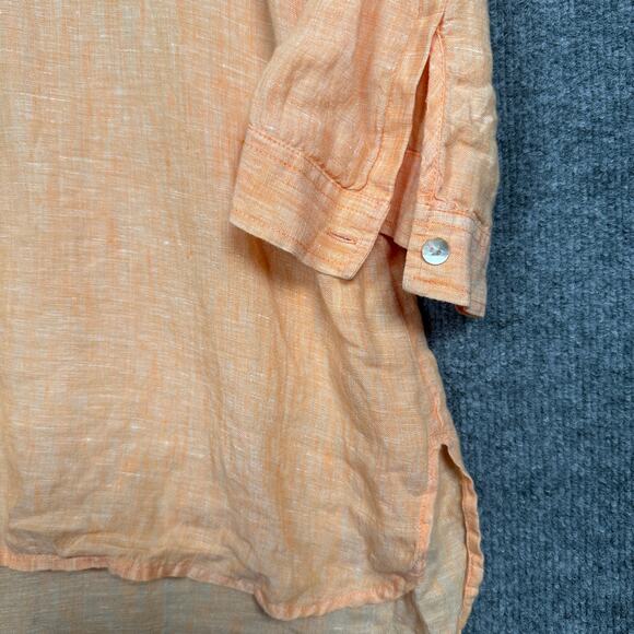 Chico's Size 2 Popover Split Neck Shirt Blouse Orange Linen High Low 3/4 Sleeves - Picture 4 of 8